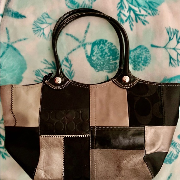 Coach Handbags - COACH black and gray leather patchwork handbag purse
